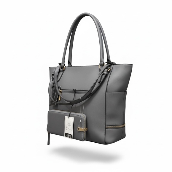 La Terre Fashion Handbags - Elegant Gray Tote Bag with Wallet